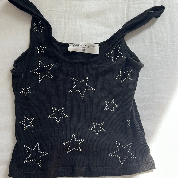LF Tops - LF black star rhinestone tank